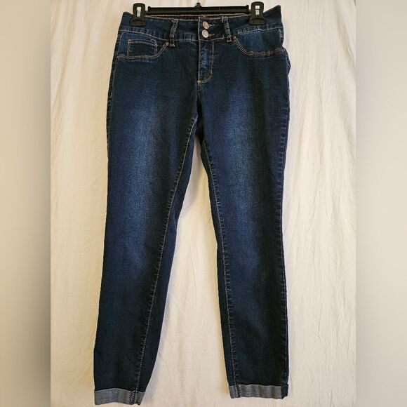 Royalty To Me Jeans Women’s Sz 4 (28x25) Blue Ankle Low Rise Stretch Cuffed Hem - Picture 1 of 9